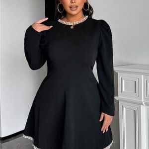 SHEIN Black Puff Sleeve A-Line Cocktail Dress
